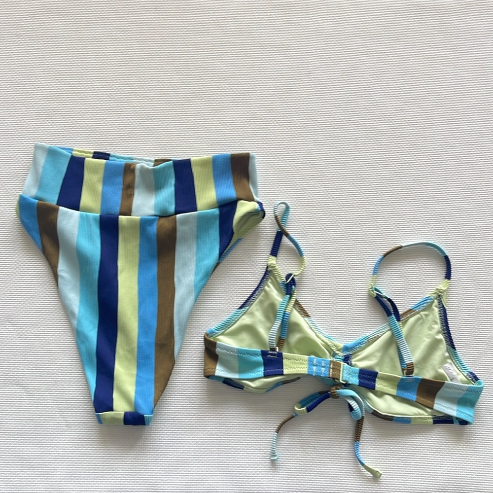 Aerie Striped Bikini Set - Blue, Green, Brown - Picture 2 of 11